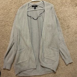 Gray long fuzzy cardigan